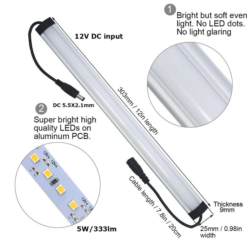 Litever Extra Under Cabinet Lighting Bars,12VDC, 3000K Warm White, with Mounting Clips, Screws, Self-Adhesive Pads. Compatible LL-008 Series ONLY-[2-Pack-3000K] - Image 3